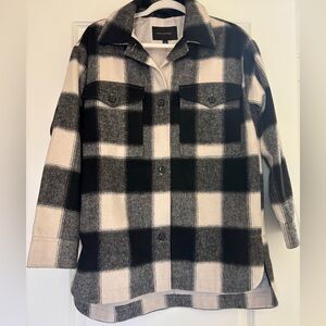 Banana Republic Black and Cream Plaid Shirt Jacket XS